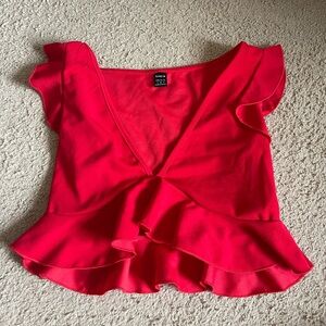 Shein V-neck Ruffle Trim Crop Top